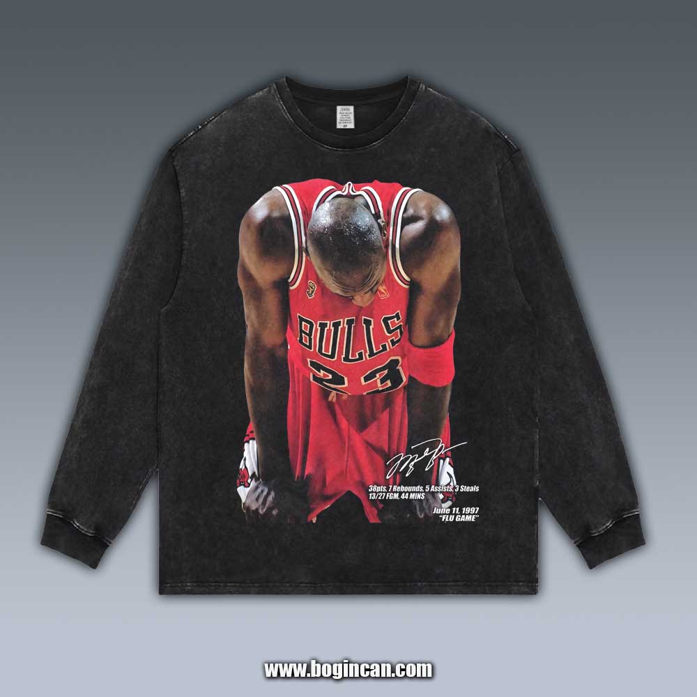 VINTAGE LONG SLEEVE TEE | 1997 NBA FINALS G5 MICHAEL JORDAN FLU GAME V1