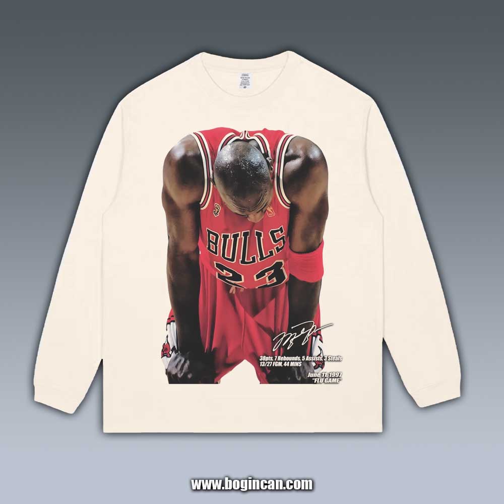 VINTAGE LONG SLEEVE TEE | 1997 NBA FINALS G5 MICHAEL JORDAN FLU GAME V1