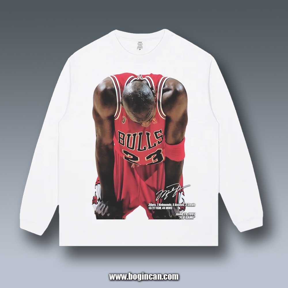 VINTAGE LONG SLEEVE TEE | 1997 NBA FINALS G5 MICHAEL JORDAN FLU GAME V1